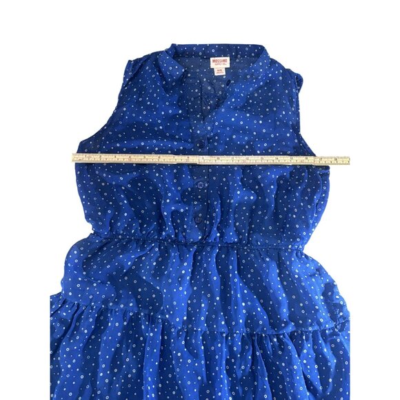 Mossimo Blue Tiered Sleeveless Polka Dot Dress M/M Button Front Elastic Waist - Picture 5 of 8
